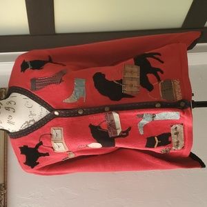 SUSAN BRISTOL VINTAGE  CHRISTMAS WOMEN'S SWEATER JAKET RED COTTON Cardigan